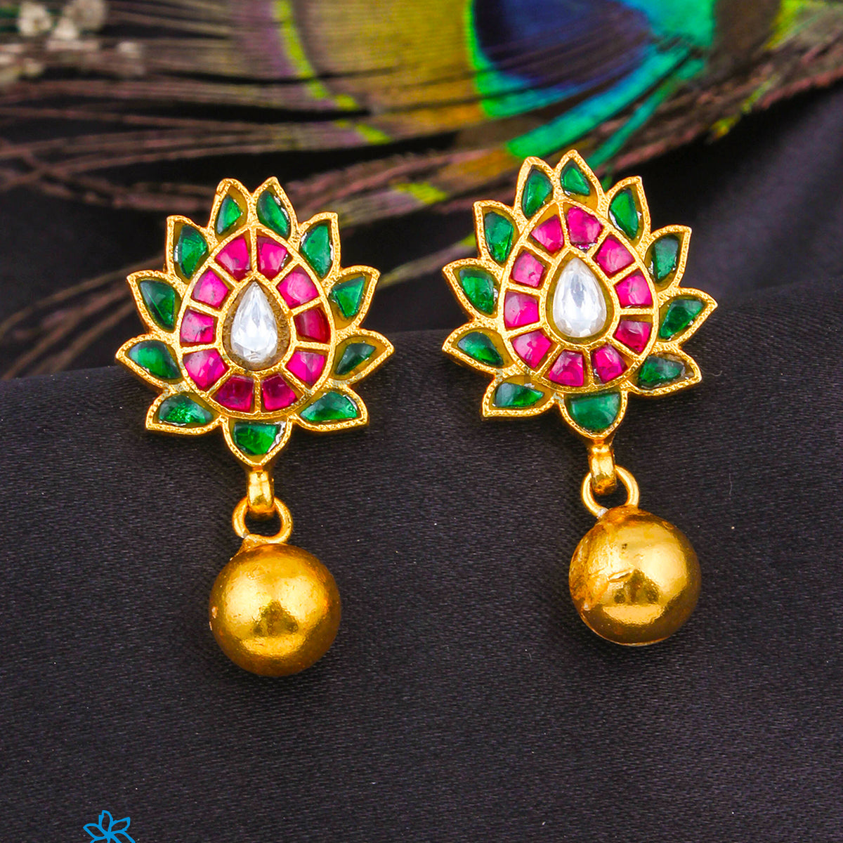 Gold Plated Mint Meenakari Peacock Style Earrings : JCU1047